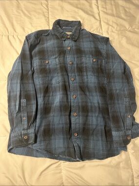Duluth Trading Co Blue and Black Plaid Flannel Button-Down